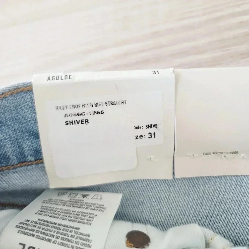 Agolde NWT Riley High Rise Straight Crop Button Fly Shiver Wash Denim Jeans 31